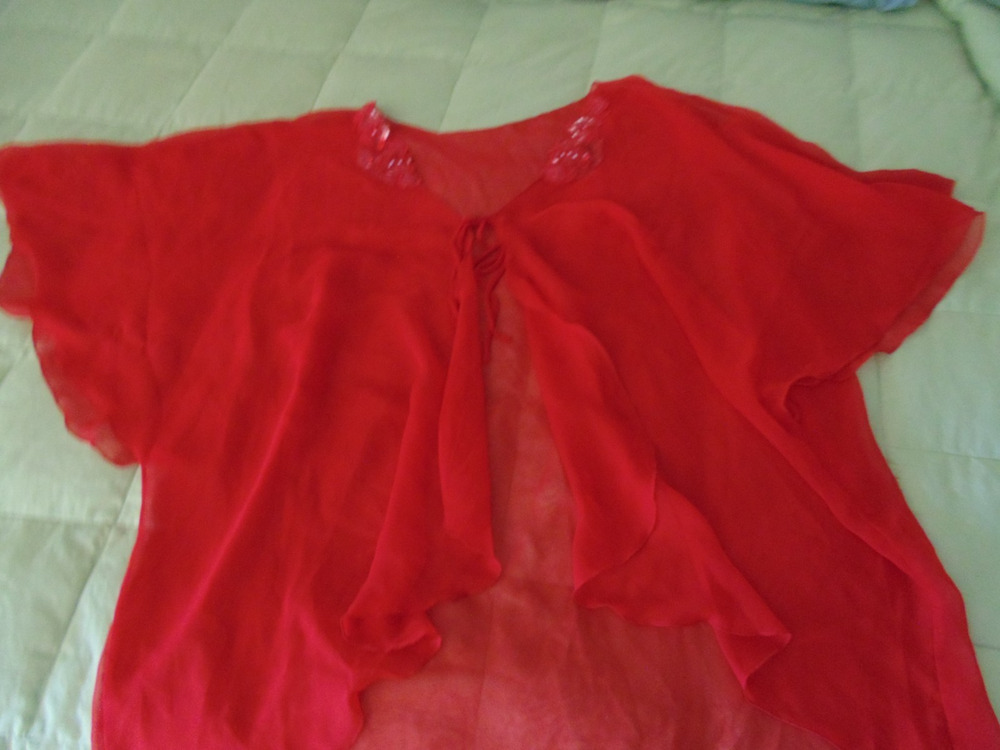 Vtg Womens Plus Red Chiffon Sequins Bat Wing Capelet Bolero Festival Gypsy Boho